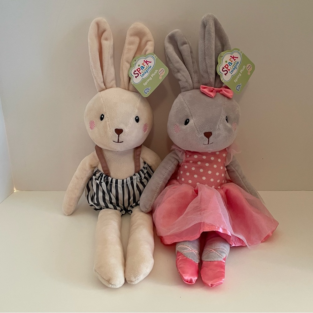 Spark Create Imagine Spring Plush 18” Girl & Boy Bunnies w/ Rattle -New …